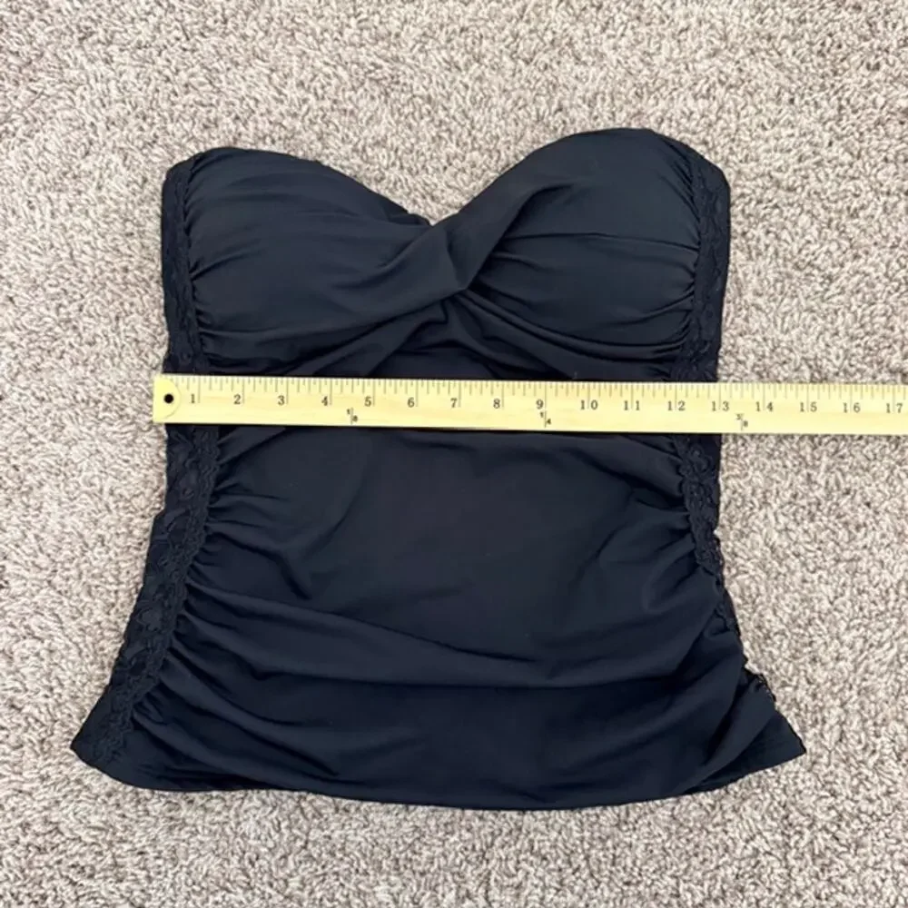 Spanx Tankini Strapless Top Women 10 Black‎ Twisted Front Lace Detail Style 1373